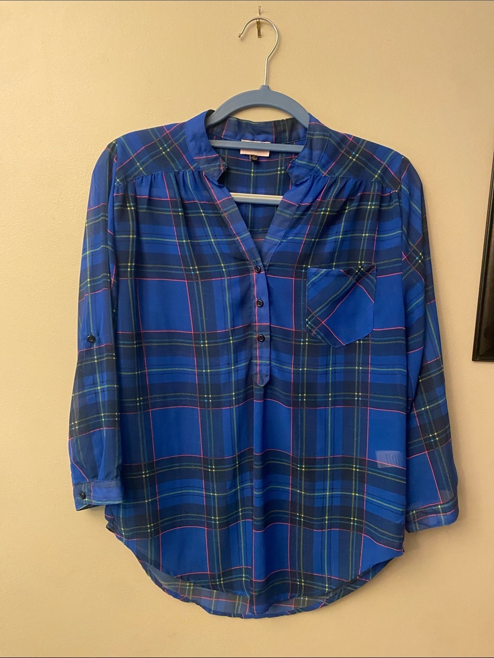 Gabriella Rocha Blue Plaid Shirt with Green and Pink Accents